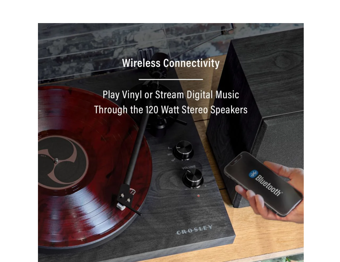Crosley C62C-BK Belt-Drive 2-Speed Vinyl Bluetooth Turntable Record Player Black -NEW