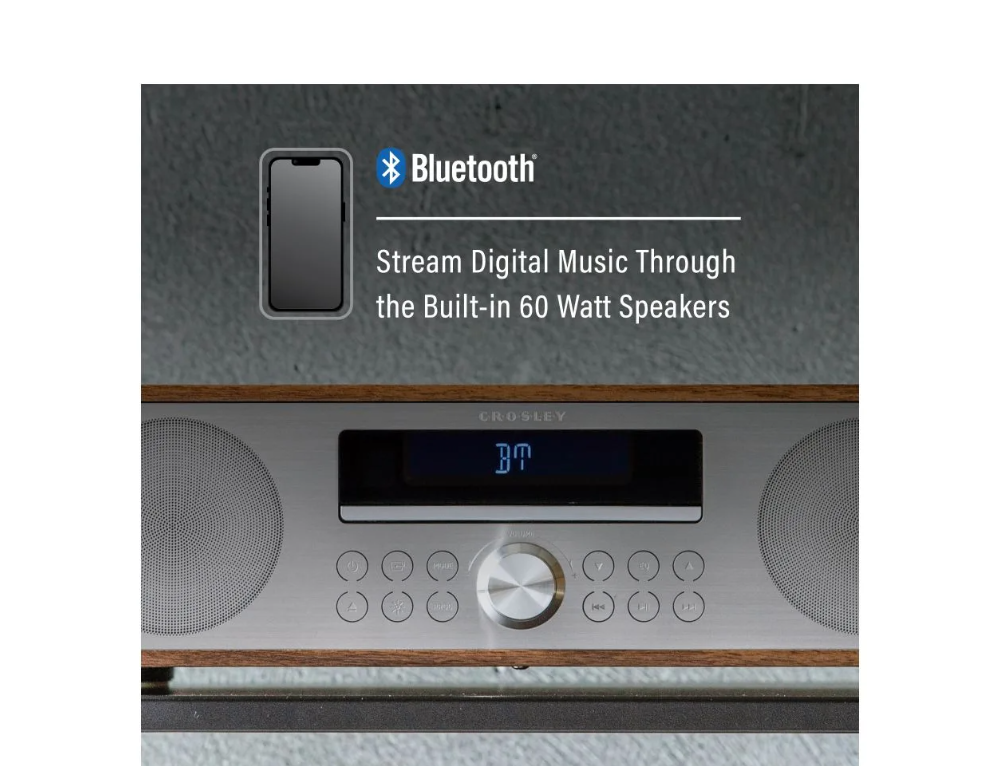 Crosley CR3501A Fleetwood Clock Radio & CD Player With Bluetooth -Walnut -NEW