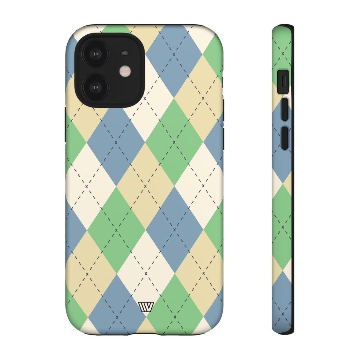 Tough Phone Case Green Blue Beige Argyle Polycarbonate Shell