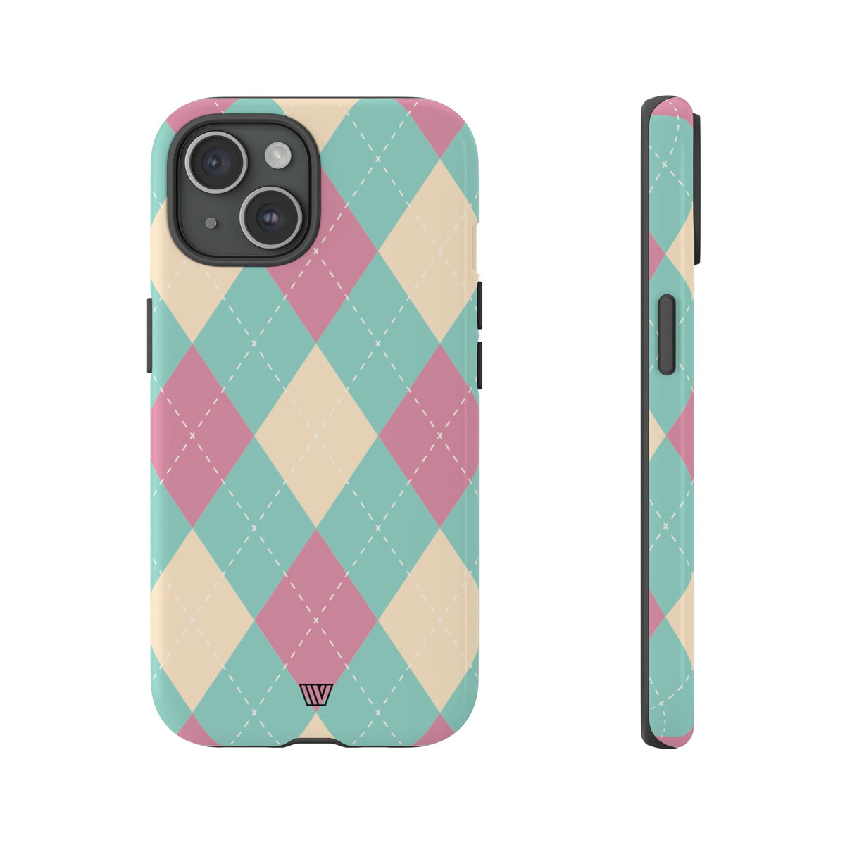 Tough Phone Case Blue Pink Beige Argyle Pattern