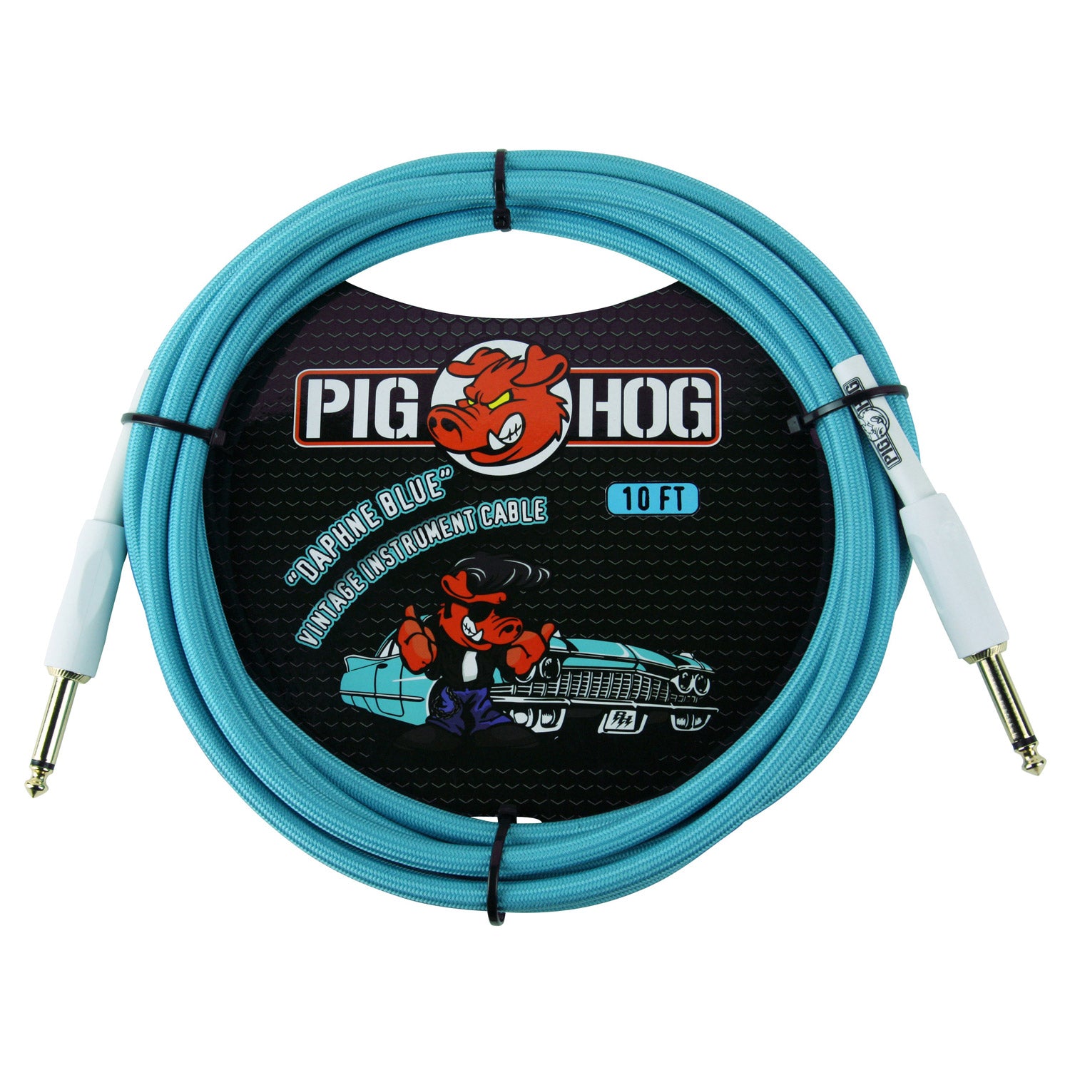 Pig Hog PCH10DB 1/4" TS Straight Instrument Cable - 10' - Daphne Blue 2 Pack