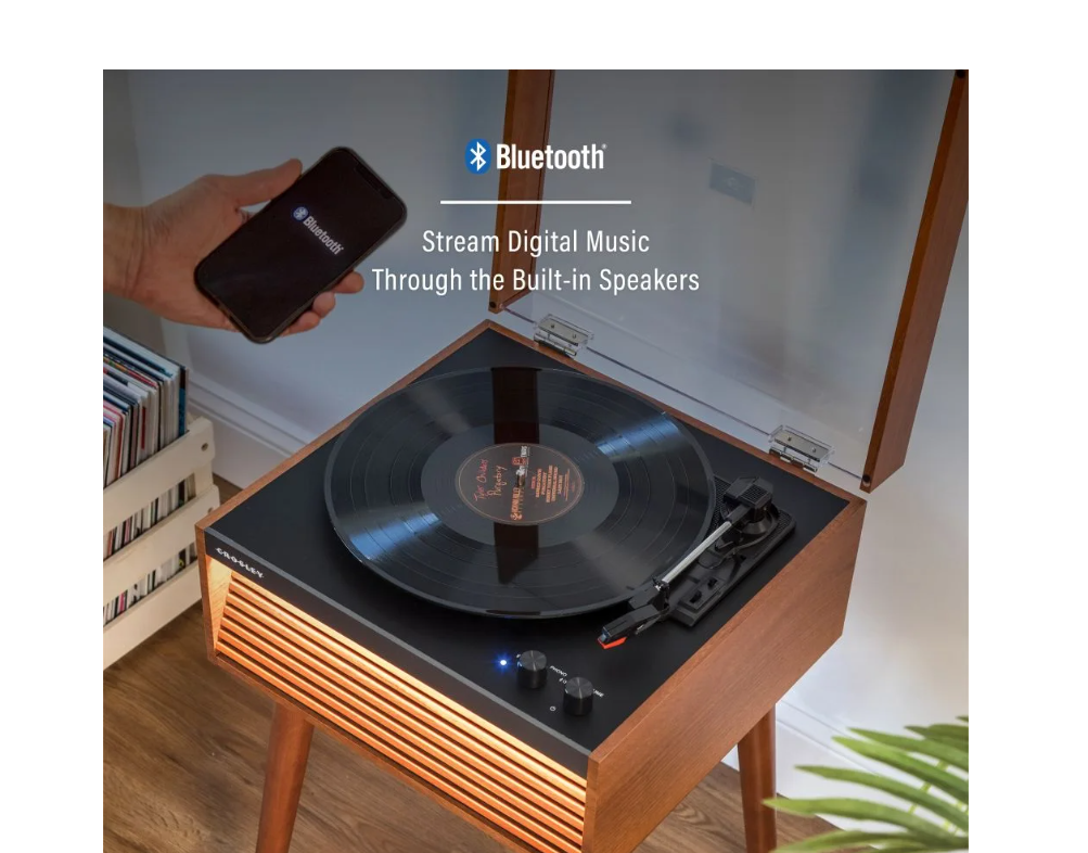 Crosley CR6237A Dean 3-Speed Bluetooth Record Player Natural With Legs-NEW