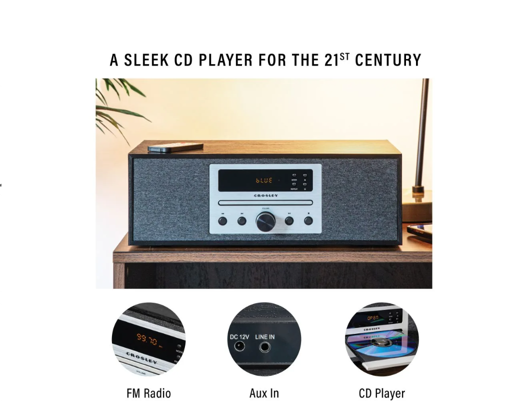 Crosley CR3504A Finn Bluetooth Radio CD Player - Black-NEW