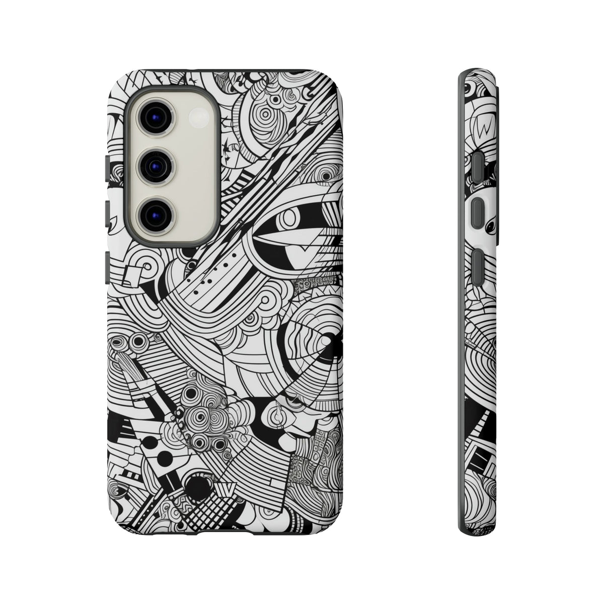 B&W Abstract Doodle Tough Phone Case with Impact Resistance Polycarbonate Shell