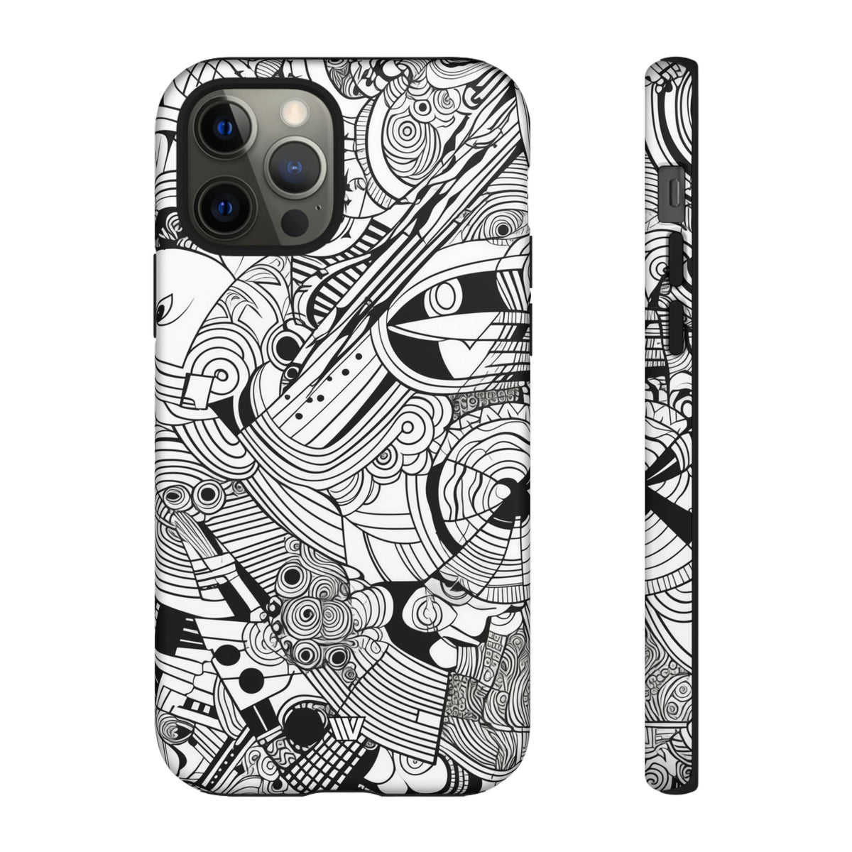 B&W Abstract Doodle Tough Phone Case with Impact Resistance Polycarbonate Shell