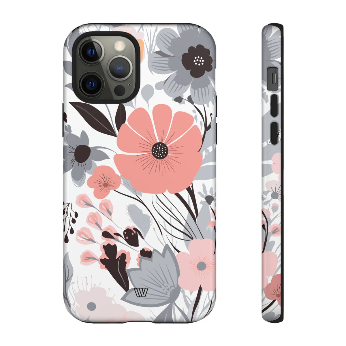 Gray Pastel Flowers Tough Phone Case
