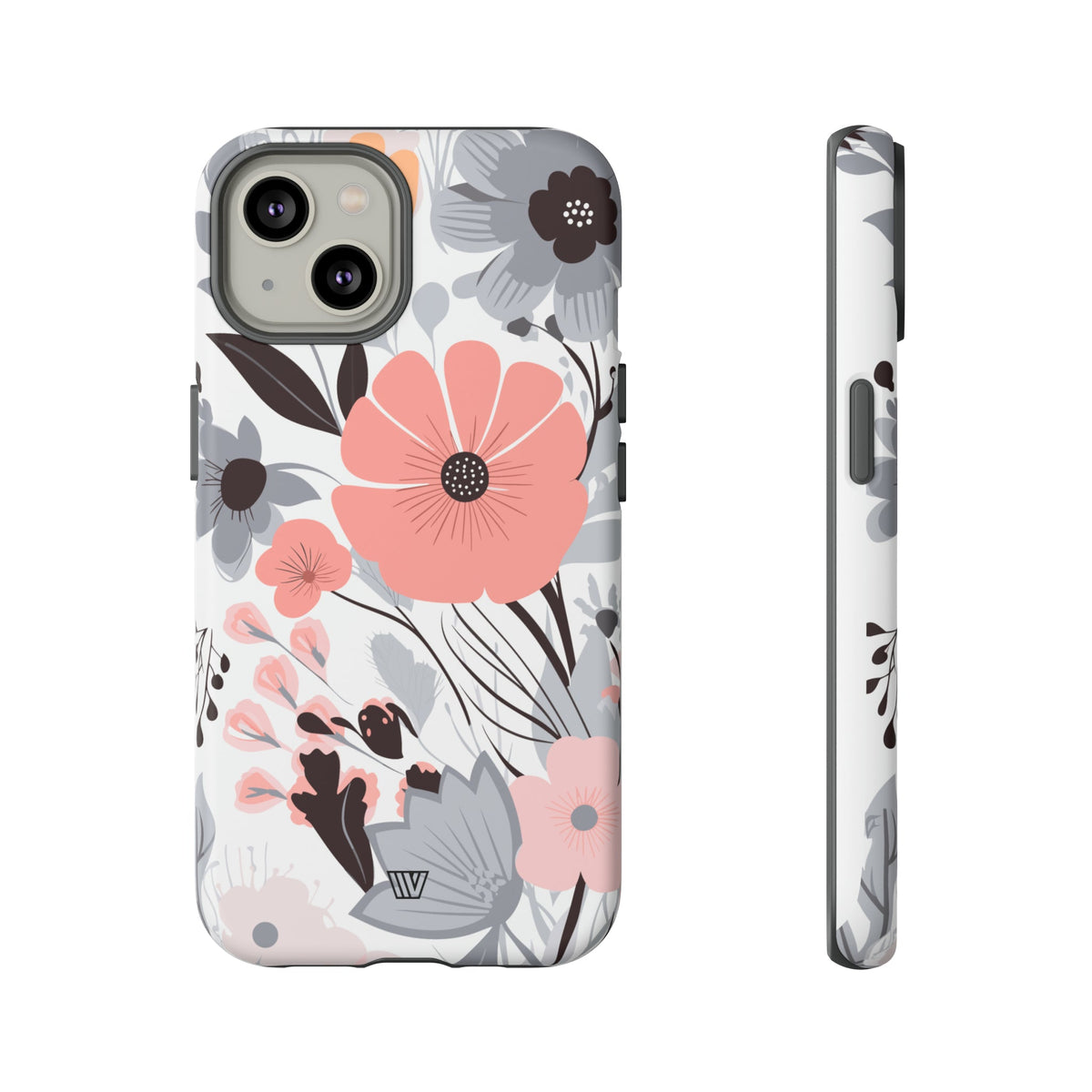 Gray Pastel Flowers Tough Phone Case