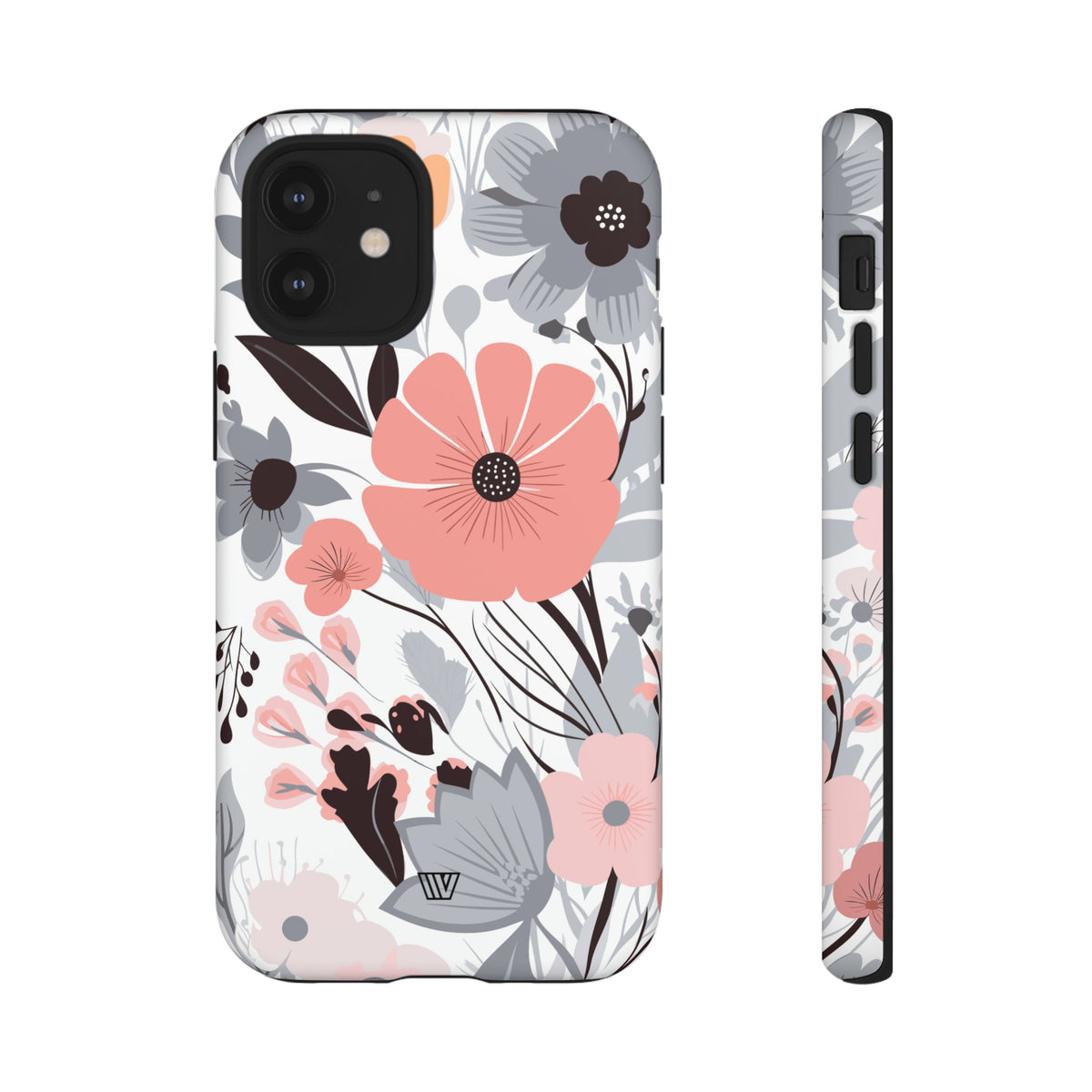 Gray Pastel Flowers Tough Phone Case