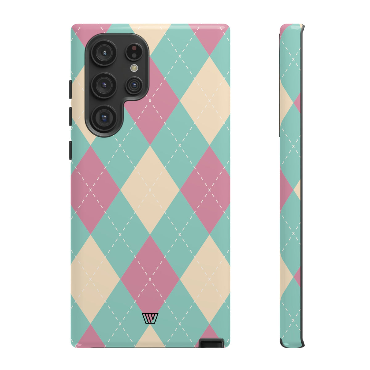 Tough Phone Case Blue Pink Beige Argyle Pattern