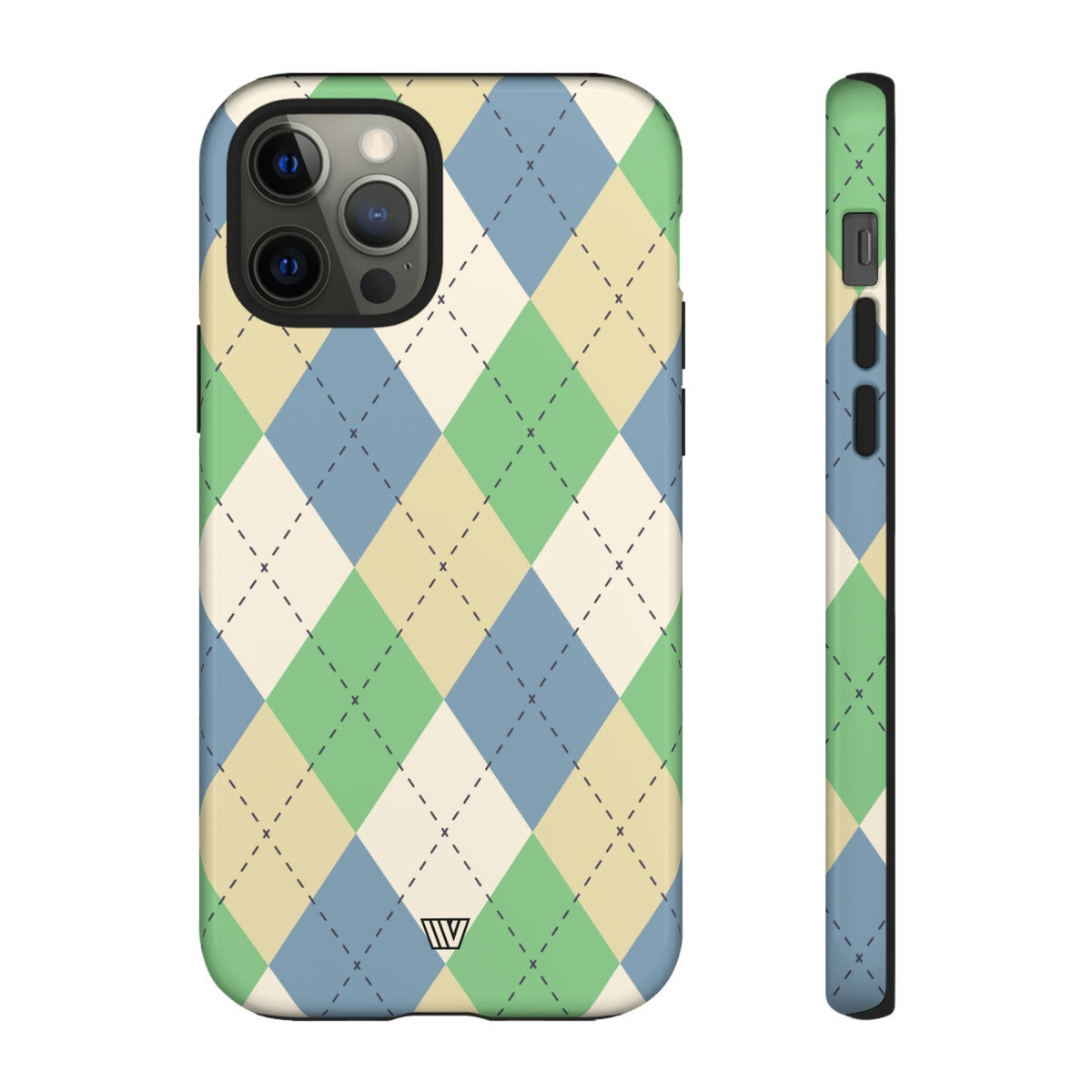 Tough Phone Case Green Blue Beige Argyle Polycarbonate Shell