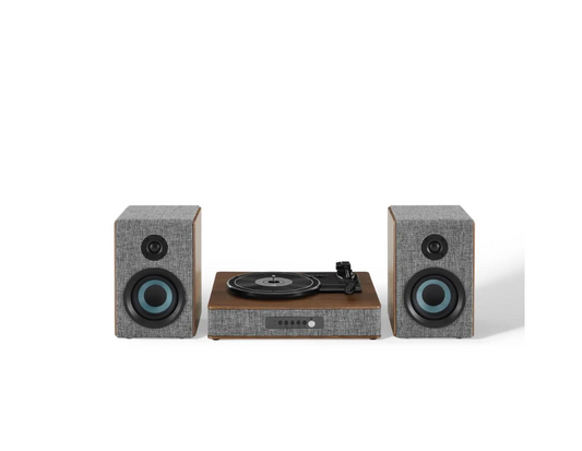 Crosley Aria Shelf System CR7020A With 3 Speed Turntable + Built-in Bluetooth, Gray -NEW