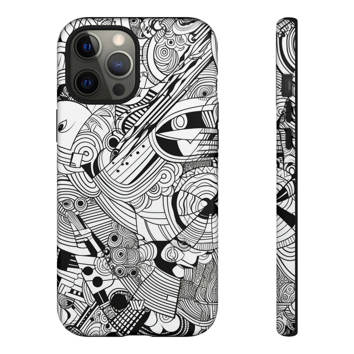 B&W Abstract Doodle Tough Phone Case with Impact Resistance Polycarbonate Shell