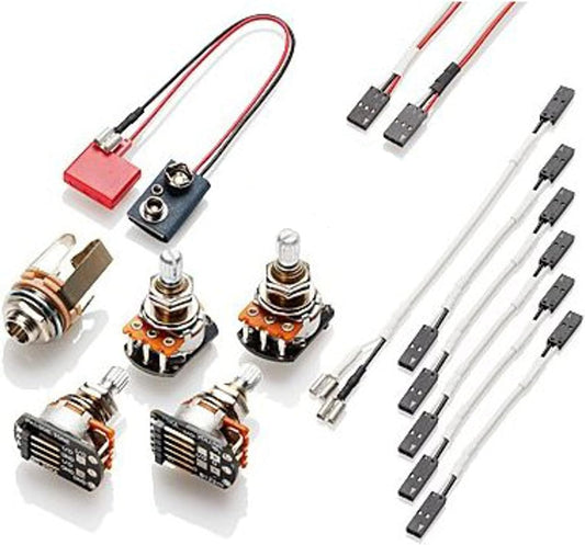 EMG Solderless Wiring Kit 1 or 2 Active Pickups SHORT SHAFT POTS Jack & Wires - New