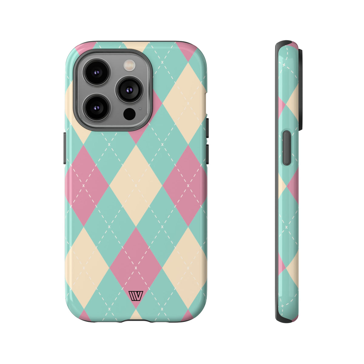 Tough Phone Case Blue Pink Beige Argyle Pattern