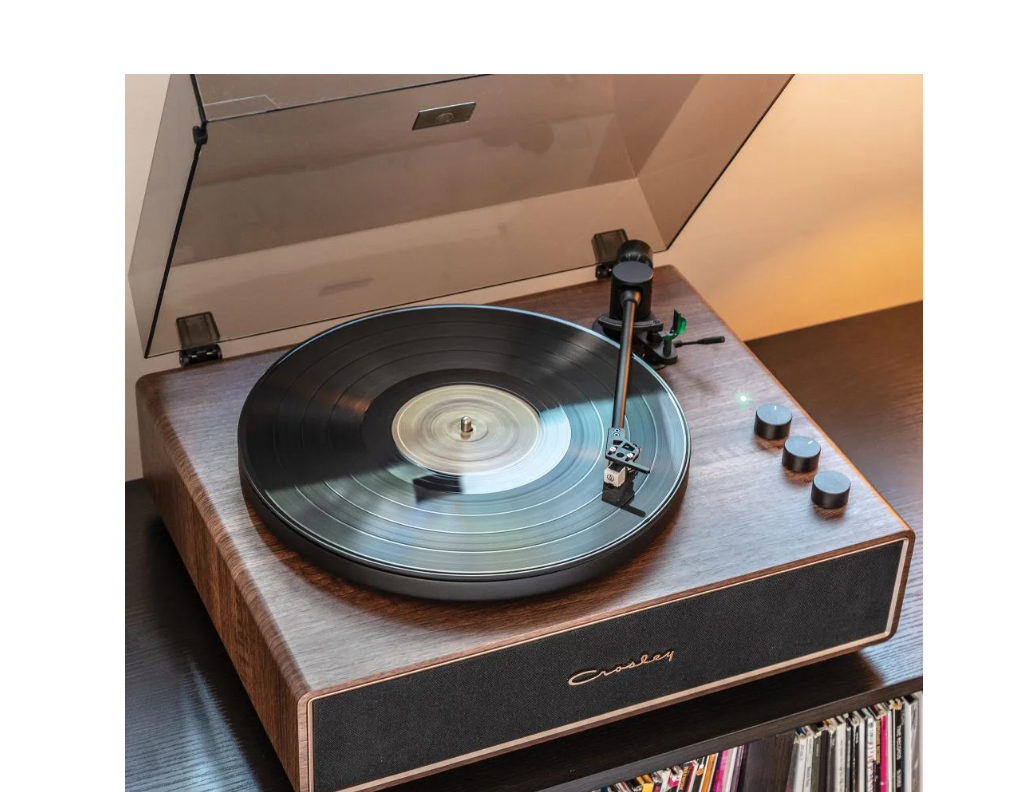 Crosley CR6046A 2-Speed Stave Turntable Record Player - Walnut and Gold-NEW