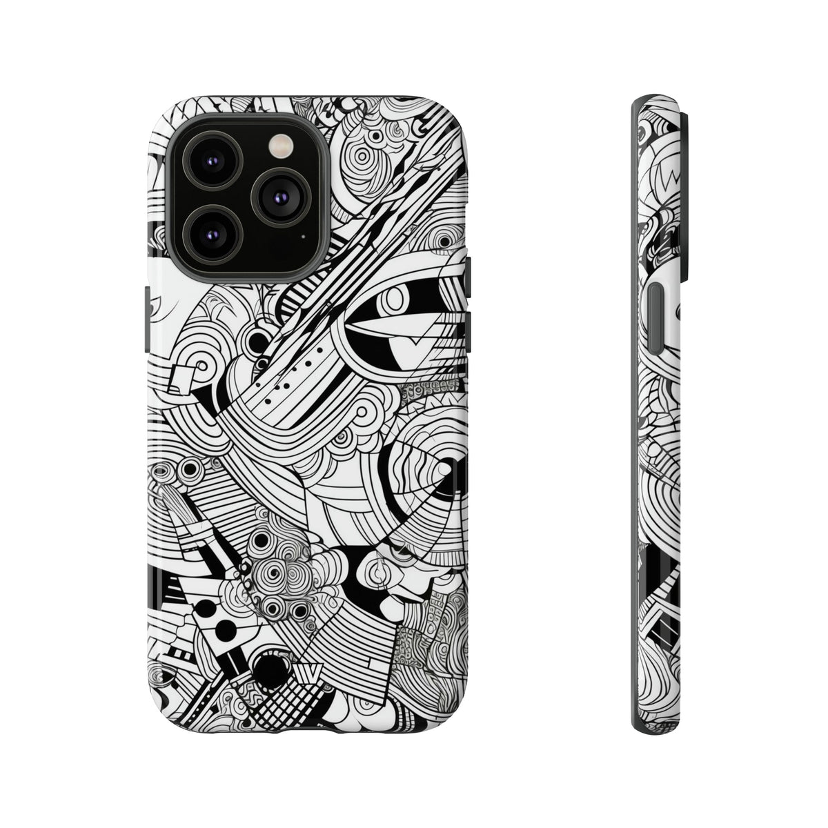 B&W Abstract Doodle Tough Phone Case with Impact Resistance Polycarbonate Shell