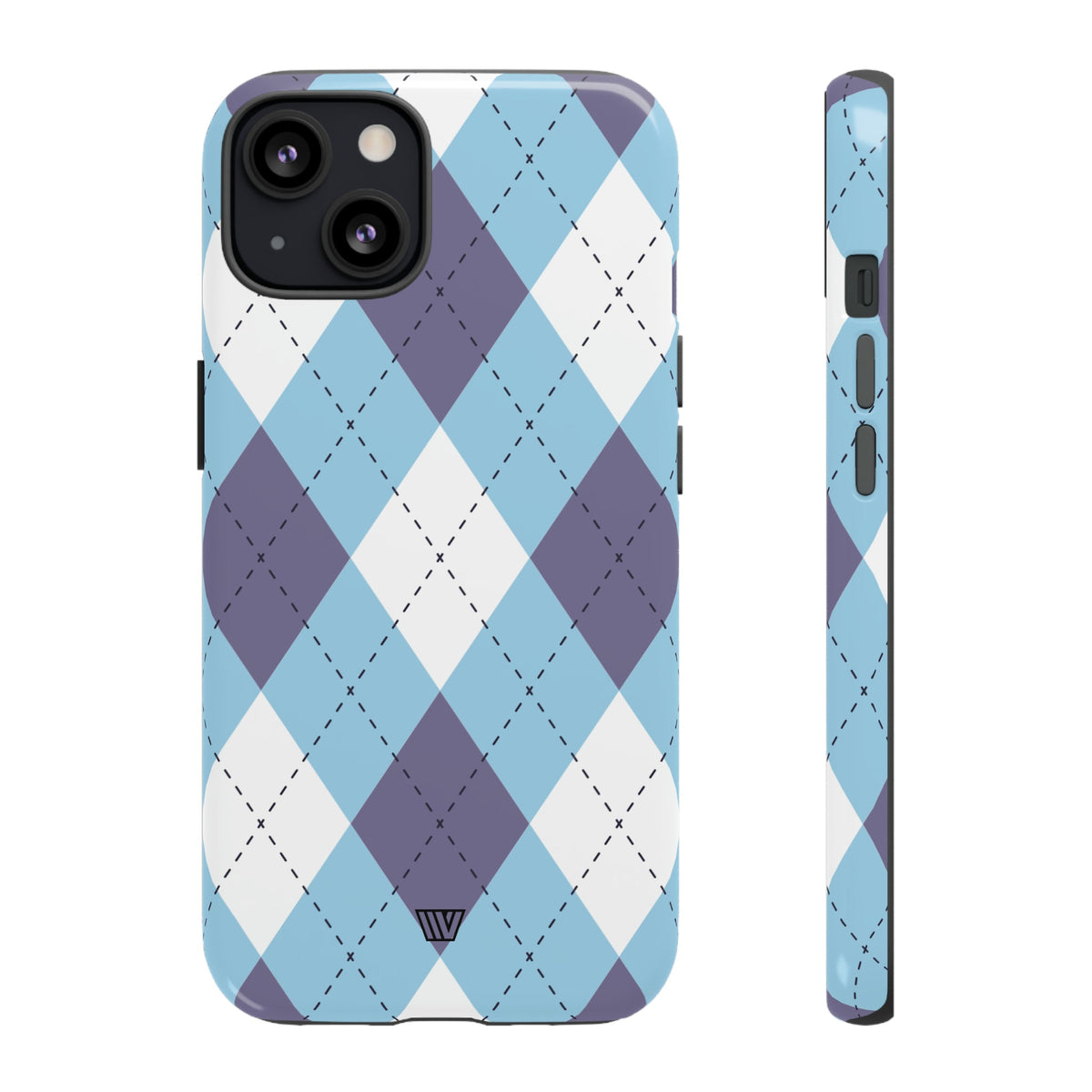 Tough Phone Case Blue White Purple Argyle Polycarbonate Shell