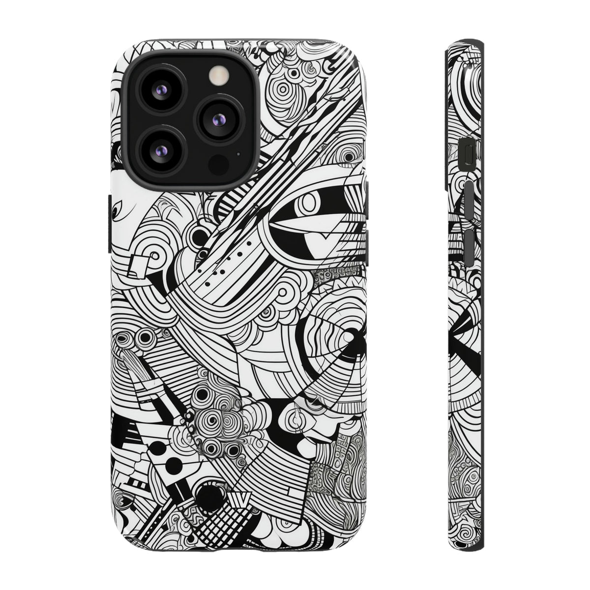 B&W Abstract Doodle Tough Phone Case with Impact Resistance Polycarbonate Shell