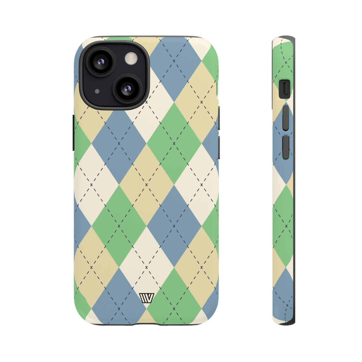 Tough Phone Case Green Blue Beige Argyle Polycarbonate Shell