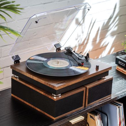 Crosley CR7502A-WA Riff 3-Speed Record Player With Speakers - Walnut-NEW
