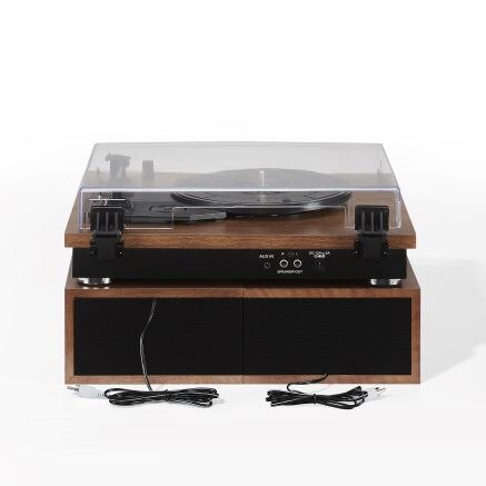 Crosley CR7502A-WA Riff 3-Speed Record Player With Speakers - Walnut-NEW