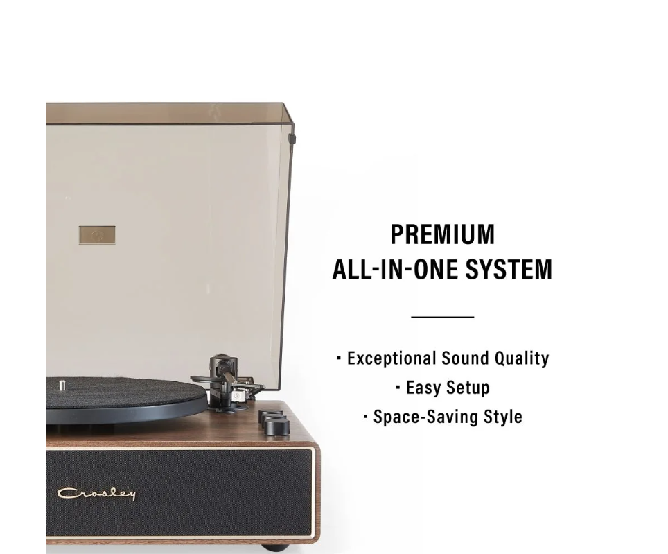 Crosley CR6046A 2-Speed Stave Turntable Record Player - Walnut and Gold-NEW