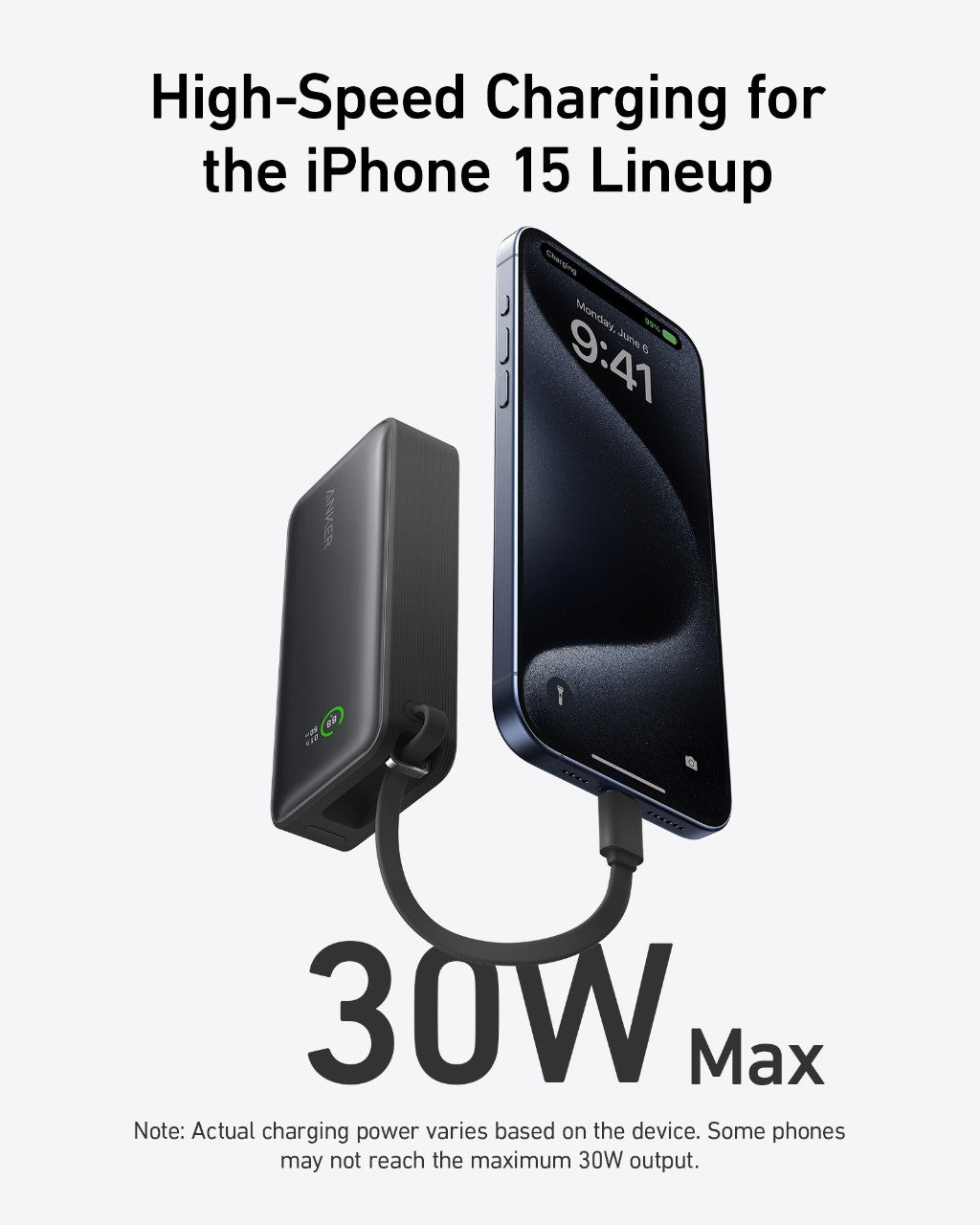 Anker Nano 30W Power Bank with Built-In USB-C Cable