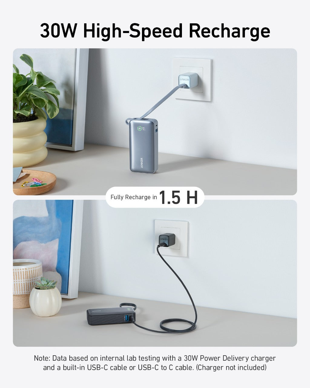 Anker Nano 30W Power Bank with Built-In USB-C Cable