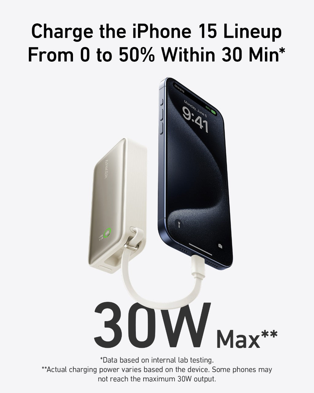 Anker Nano 30W Power Bank with Built-In USB-C Cable