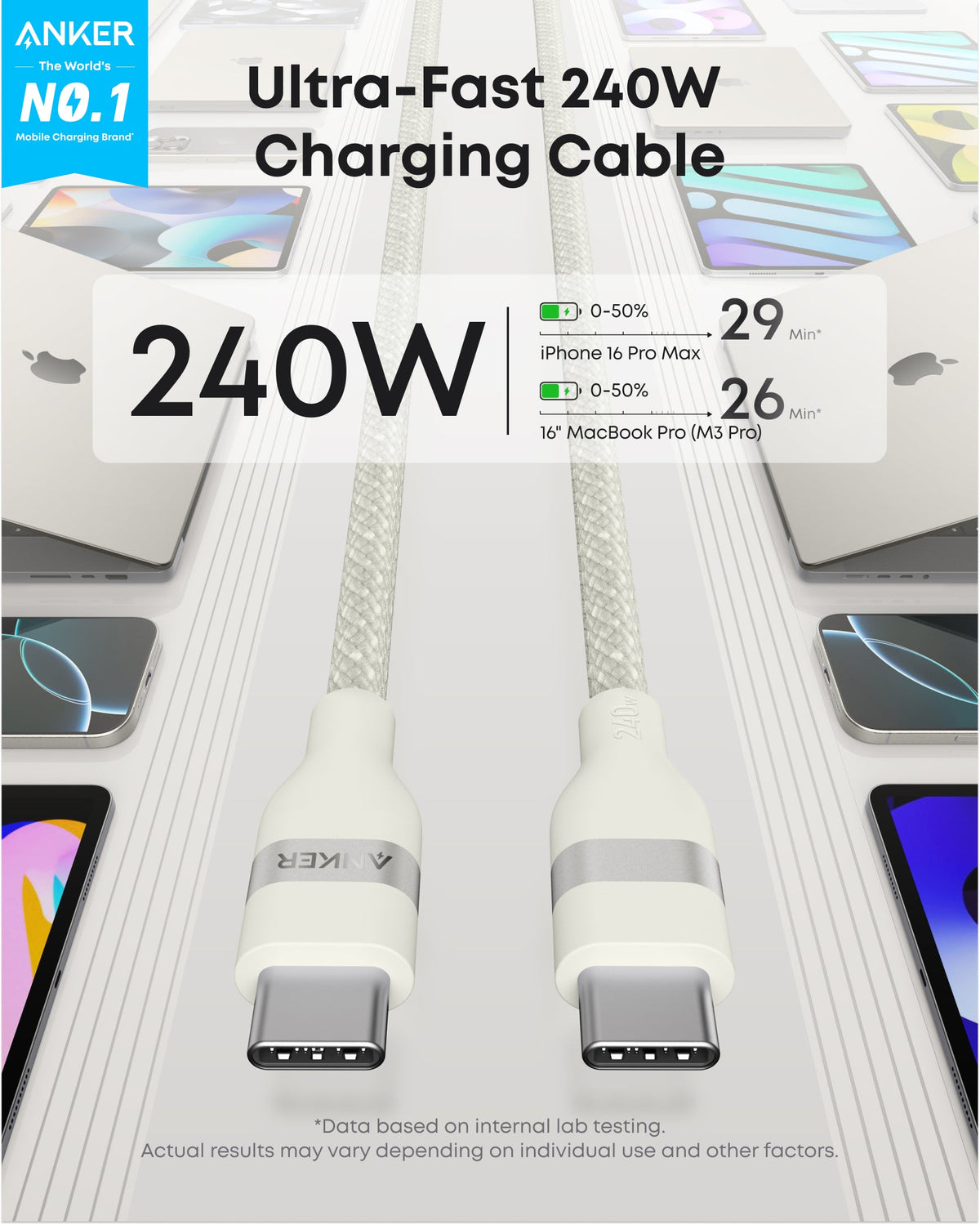 USB-C 240W Upcycled-Braided Cable Anker USB-C to USB-C Cable