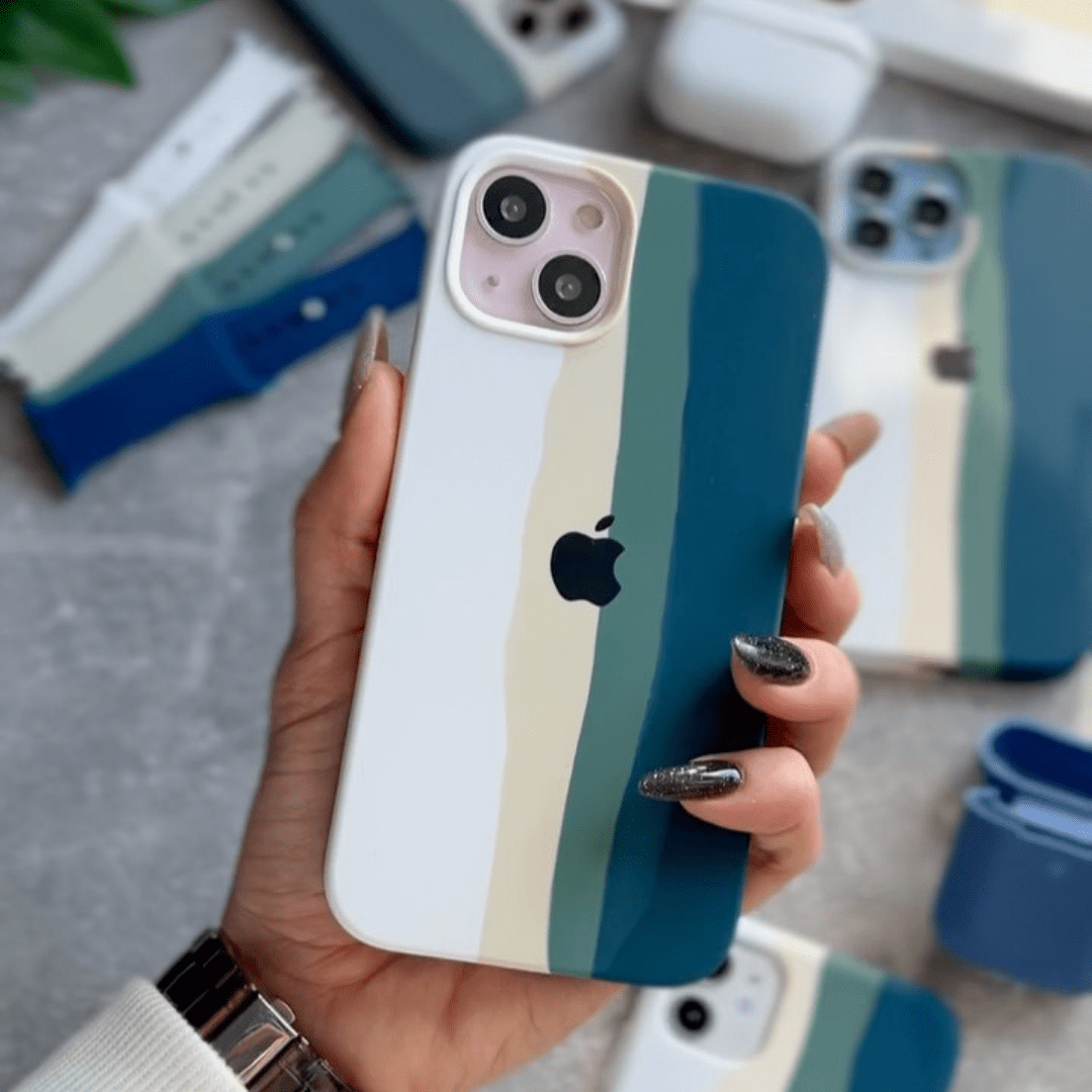 iPhone Silicone Case Teal Rainbow Protective Phone Back Cover