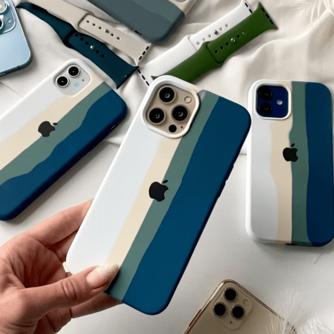 iPhone Silicone Case Teal Rainbow Protective Phone Back Cover