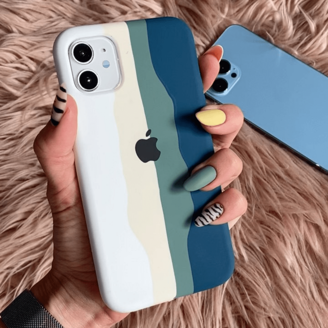 iPhone Silicone Case Teal Rainbow Protective Phone Back Cover