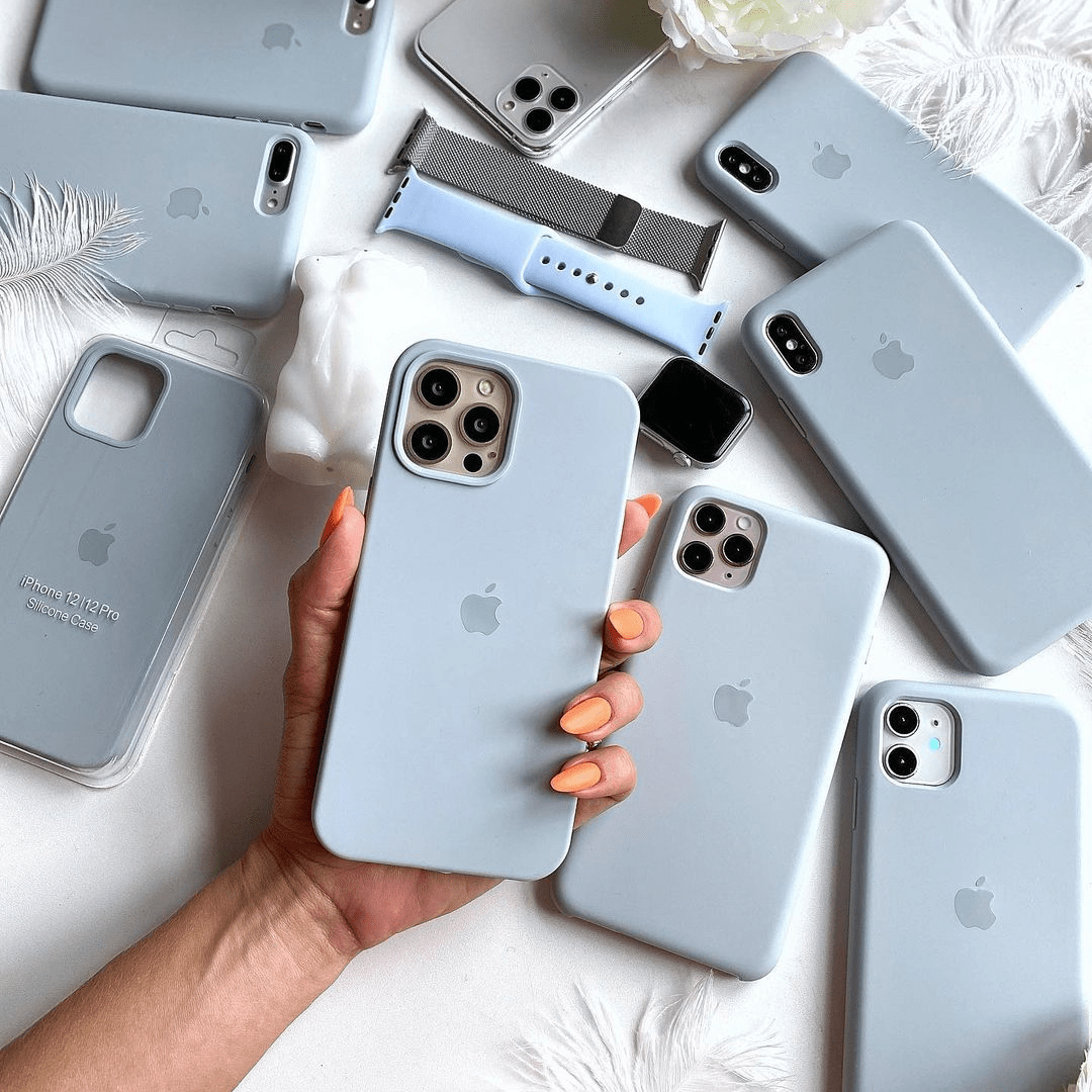 iPhone Silicone Case Grey Blue Full Body Protective Phone Back Cover