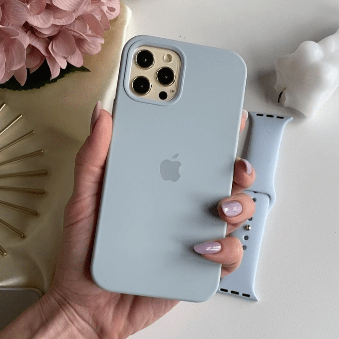 iPhone Silicone Case Grey Blue Full Body Protective Phone Back Cover