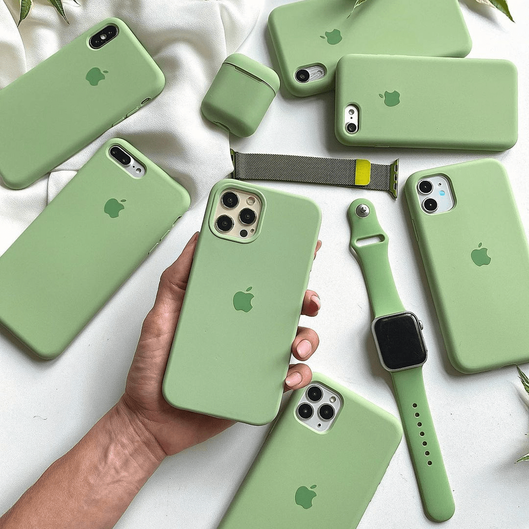 iPhone Silicone Case Matcha Green Full Body Protective Phone Cover