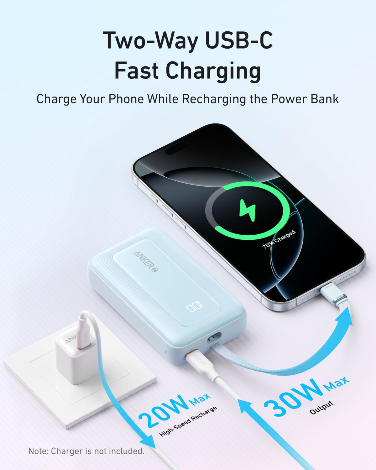 Anker Zolo Power Bank 10K 30W with 5.4-inch USB-C Cable
