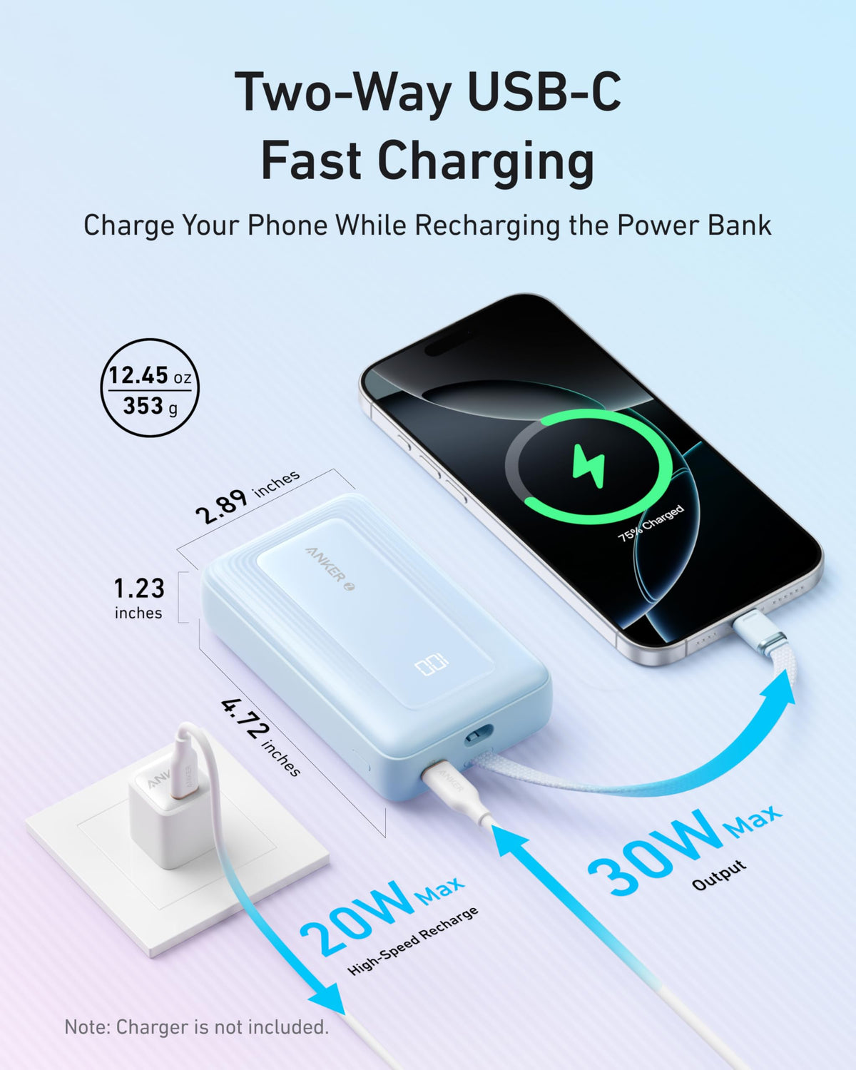 Anker Zolo Power Bank 10K 30W with 5.4-inch USB-C Cable