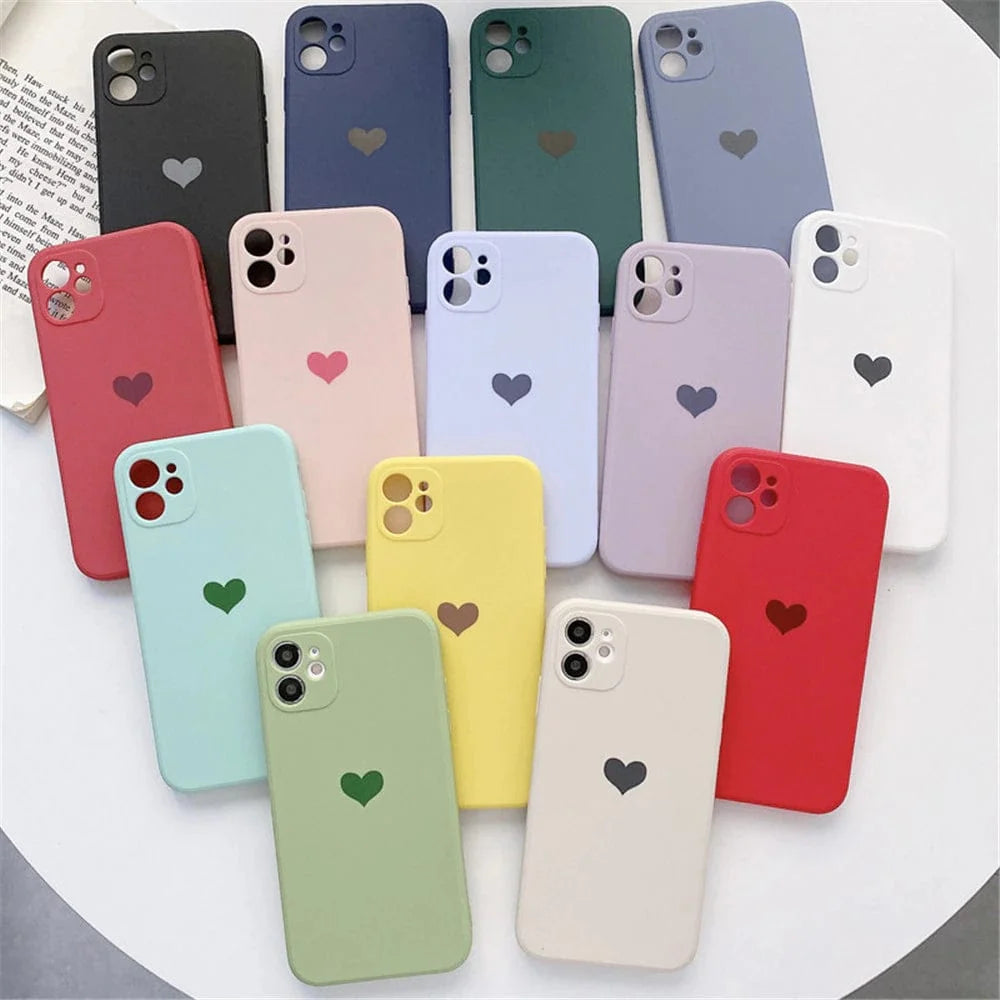 Solid Color Love Heart Protective iPhone Case