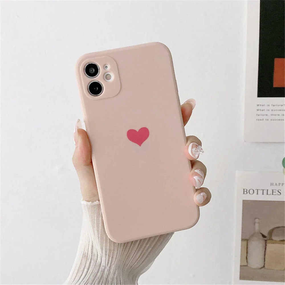 Solid Color Love Heart Protective iPhone Case