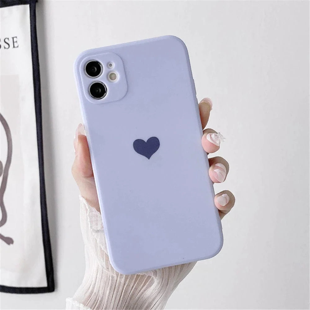 Solid Color Love Heart Protective iPhone Case