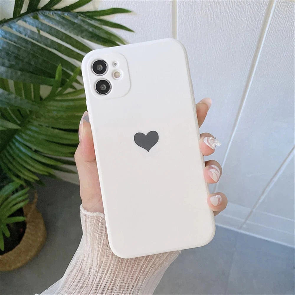 Solid Color Love Heart Protective iPhone Case