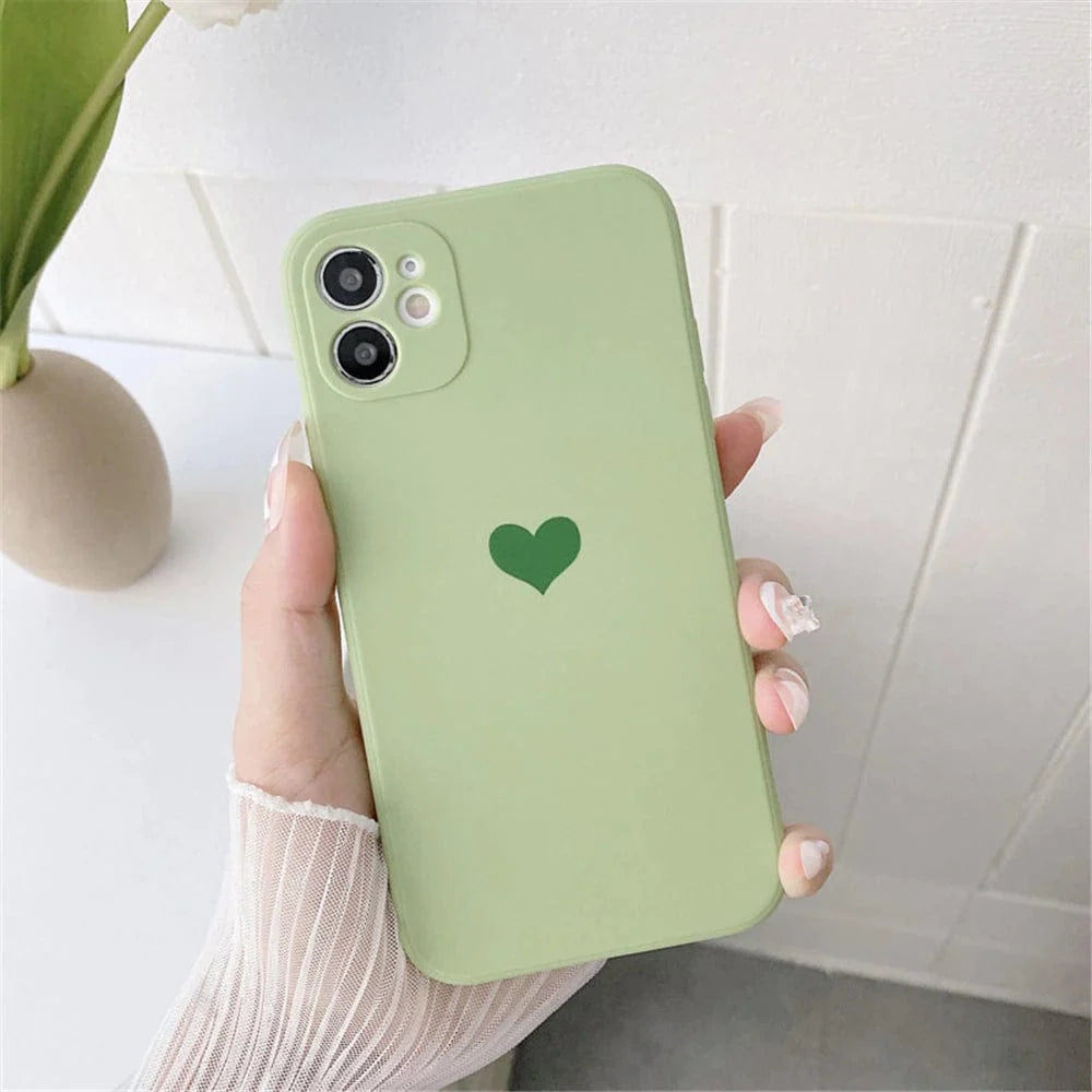 Solid Color Love Heart Protective iPhone Case