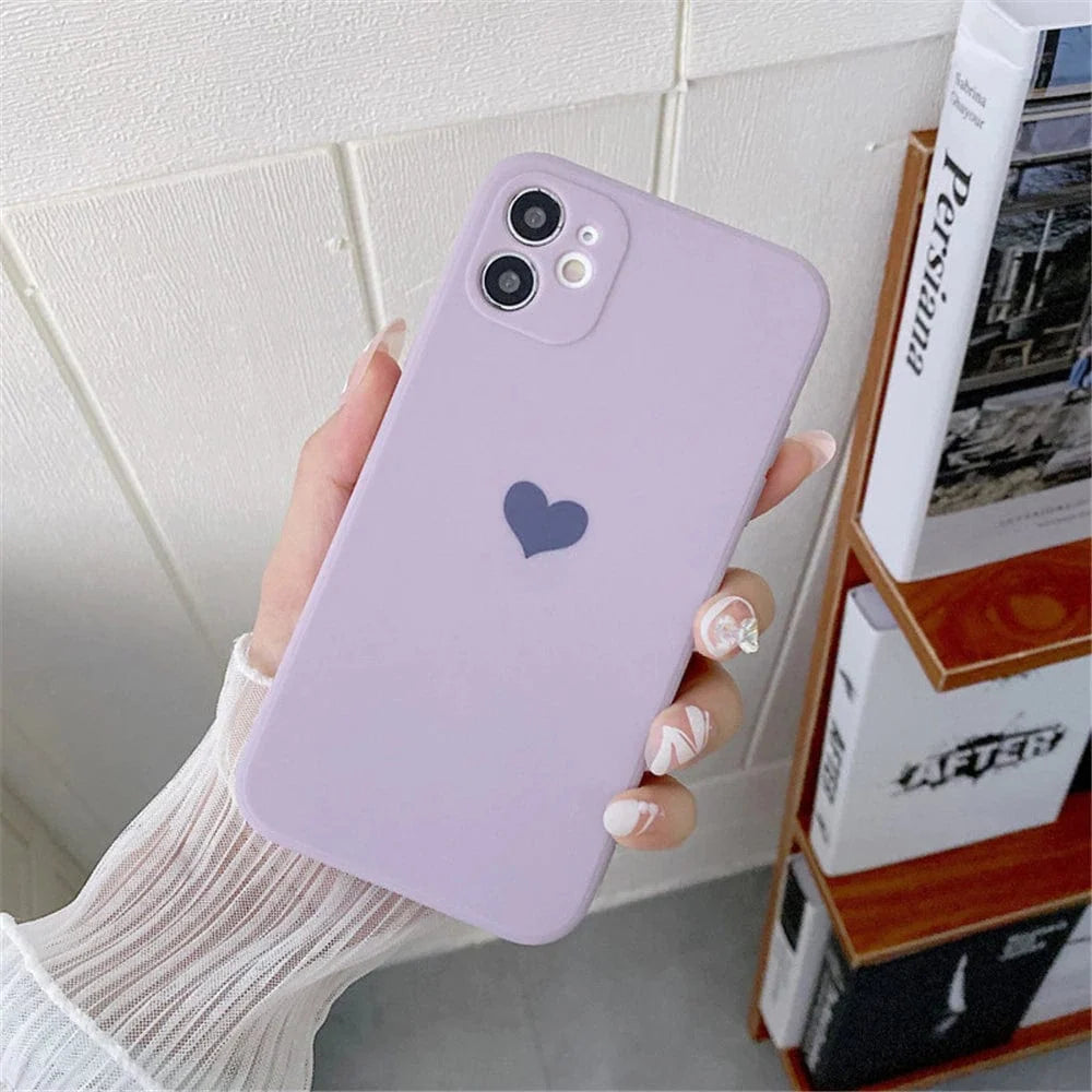 Solid Color Love Heart Protective iPhone Case