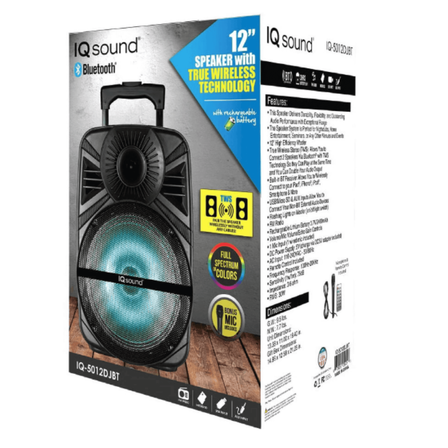 Portable Bluetooth Speaker 12' with True Wireless Technology IQ Sound