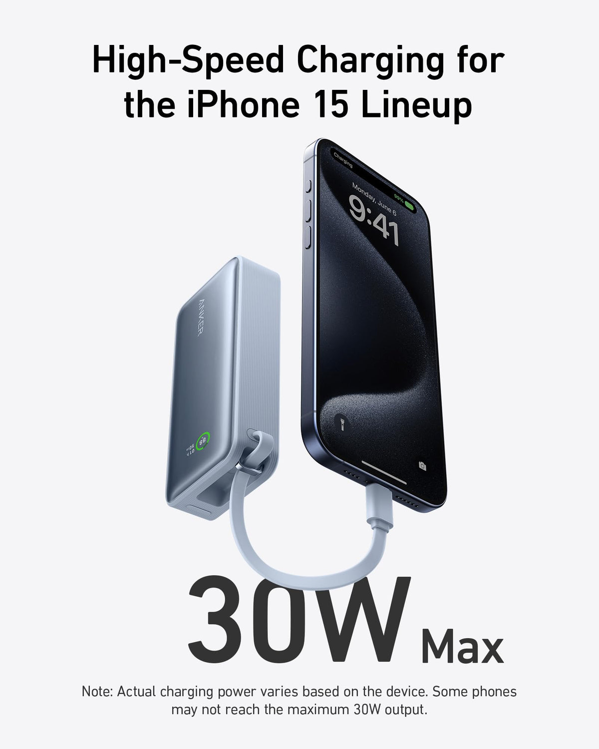 Anker Nano 30W Power Bank with Built-In USB-C Cable