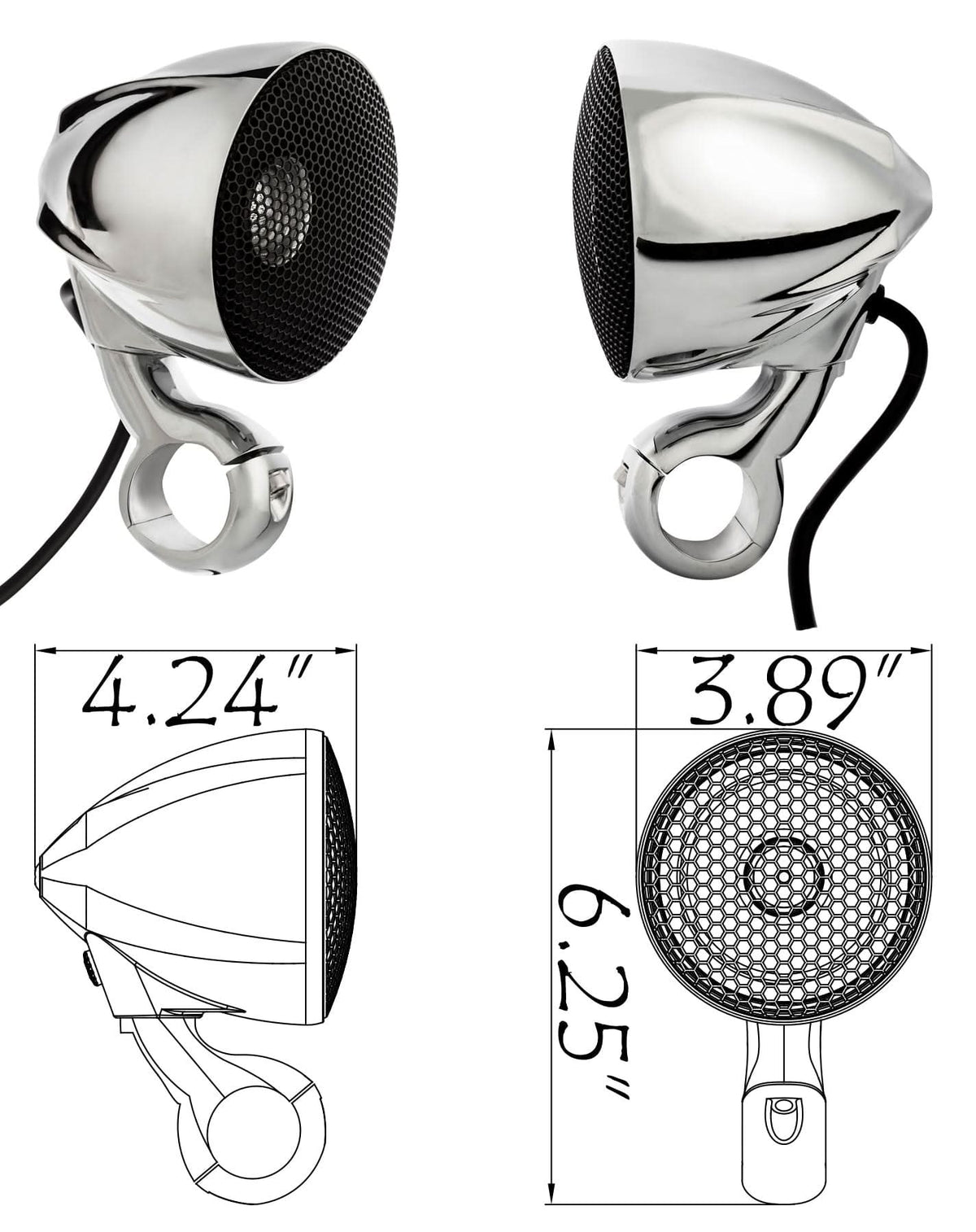 N3C Chrome Handlebar Speakers Motorcycle and ATV NOAM Audio