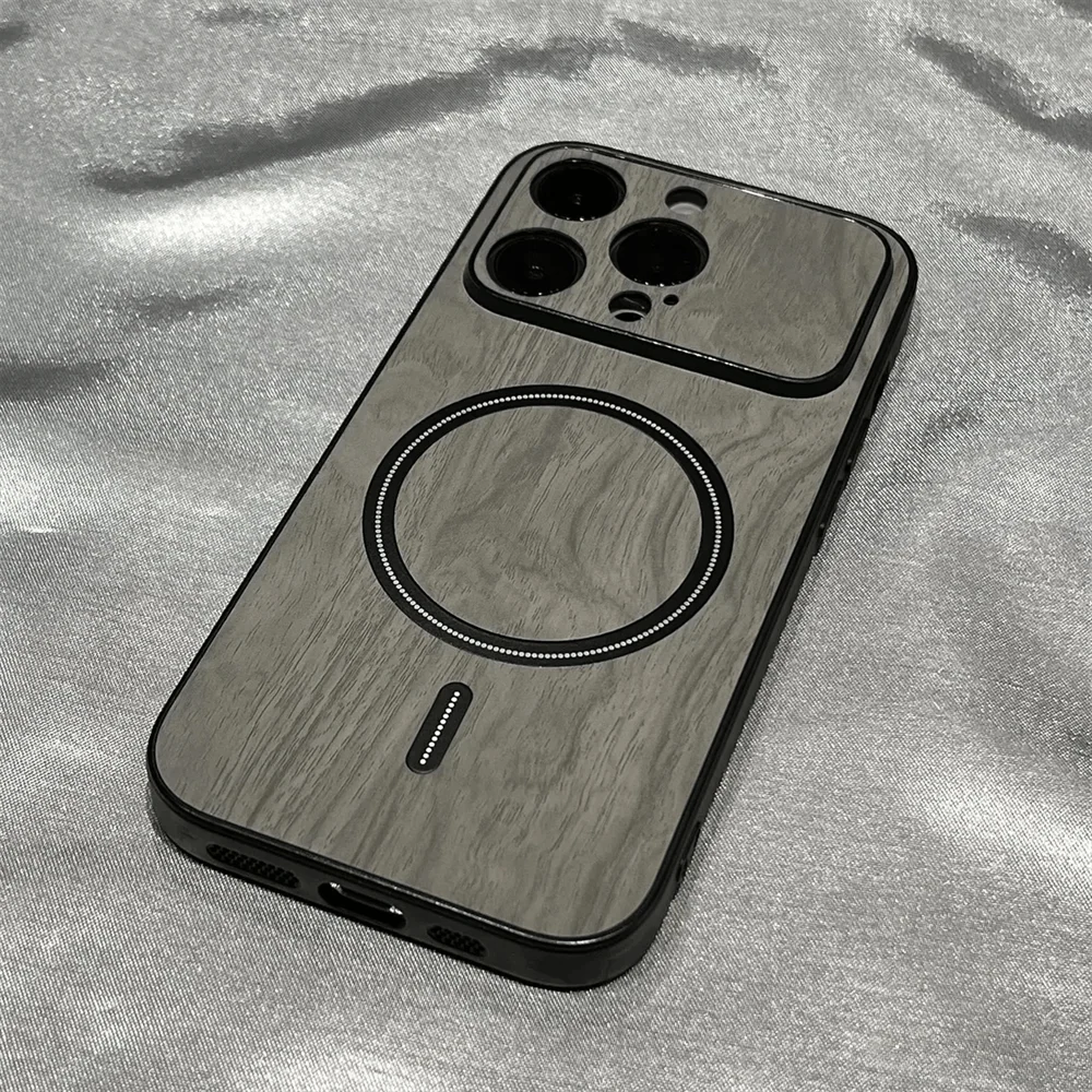 Luxury Wood Grain Shockproof iPhone Case Magsafe
