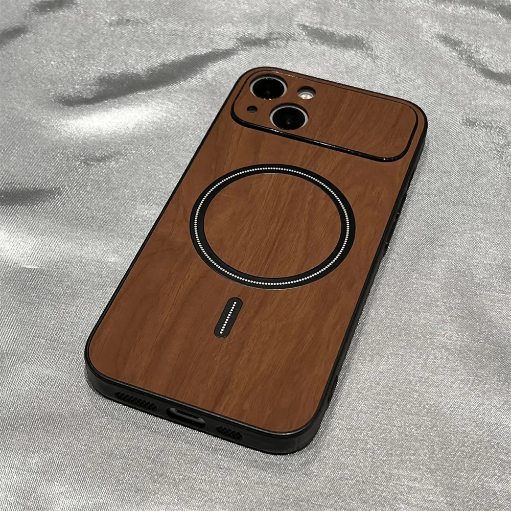 Luxury Wood Grain Shockproof iPhone Case Magsafe