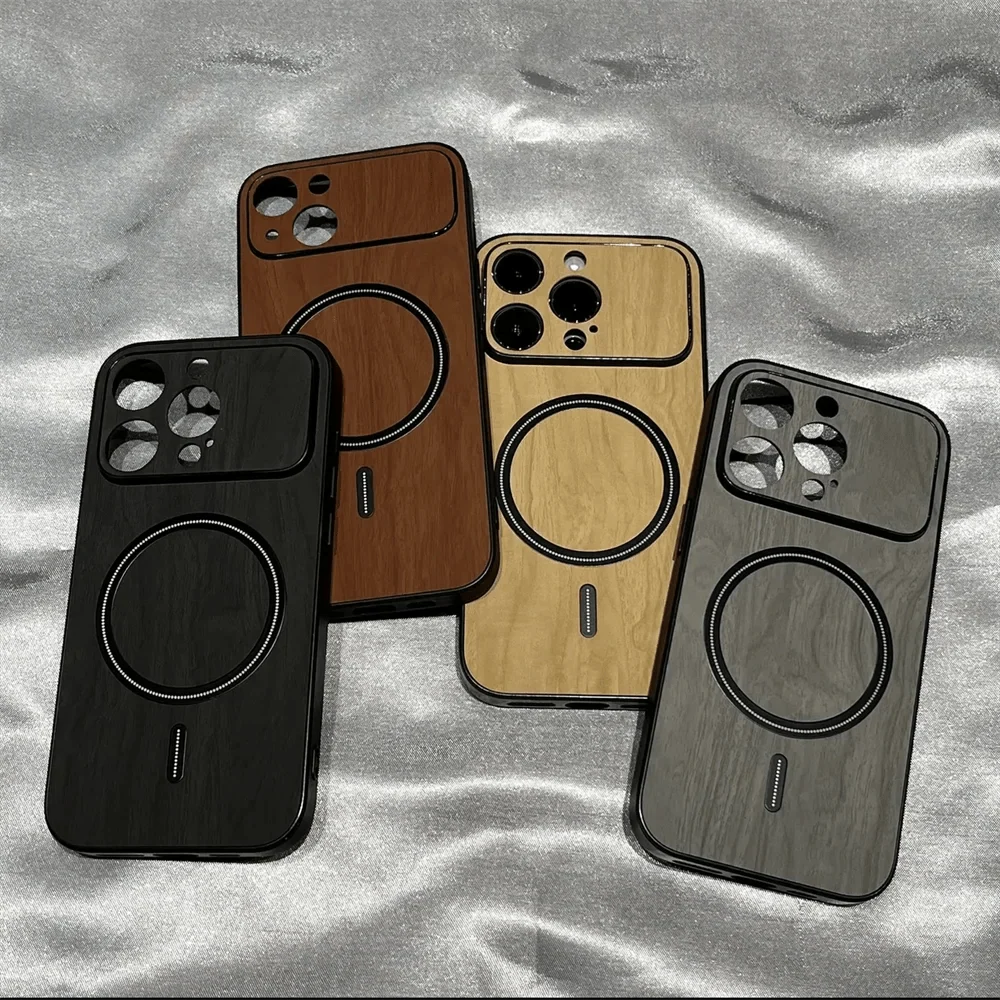Luxury Wood Grain Shockproof iPhone Case Magsafe